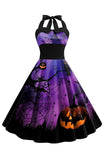 Halloween Trykt Halter Blue Vintage kjole