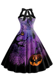 Halloween Trykt Halter Blue Vintage kjole