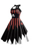 Load image into Gallery viewer, Halloween Skull Trykt Halter Black Brown Vintage kjole