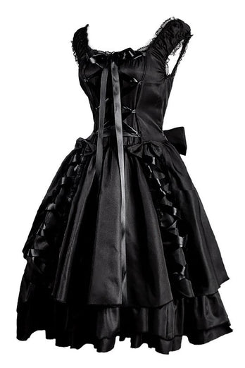 Halloween svart vintage kjole med blonder