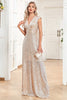 Load image into Gallery viewer, Champagne ermeløs V-hals A Line Sparkly Prom Dress