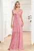 Load image into Gallery viewer, Champagne ermeløs V-hals A Line Sparkly Prom Dress