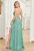 Load image into Gallery viewer, Glitrende grønn Sapghetti stropper lang prom kjole med spalt