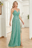 Load image into Gallery viewer, Glitrende grønn Sapghetti stropper lang prom kjole med spalt