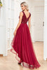 Load image into Gallery viewer, Høy lav burgunder glitrende paljett V-hals prom kjole