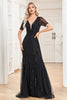 Load image into Gallery viewer, Sparkly Black Mermaid korte ermer V-hals Prom kjole