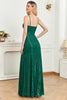 Load image into Gallery viewer, Sparkly Sequin Dark Green Spaghetti stropper Long Prom Dress
