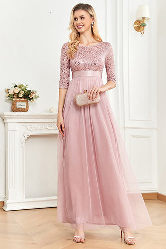 Blush A Line 3/4 ermer Sparkly Sequin Prom Dress