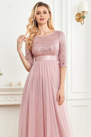 Blush A Line 3/4 ermer Sparkly Sequin Prom Dress