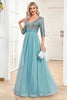 Load image into Gallery viewer, Blå Sparkly Sequin 3/4 ermer A Line Prom Dress
