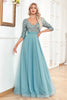 Load image into Gallery viewer, Blå Sparkly Sequin 3/4 ermer A Line Prom Dress