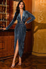 Load image into Gallery viewer, Lange ermer Grå Blå Bodycon Holiday Party Dress Cocktail Dress