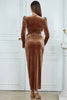 Load image into Gallery viewer, Lange brune lange ermer Rund hals Bodycon Party kjole