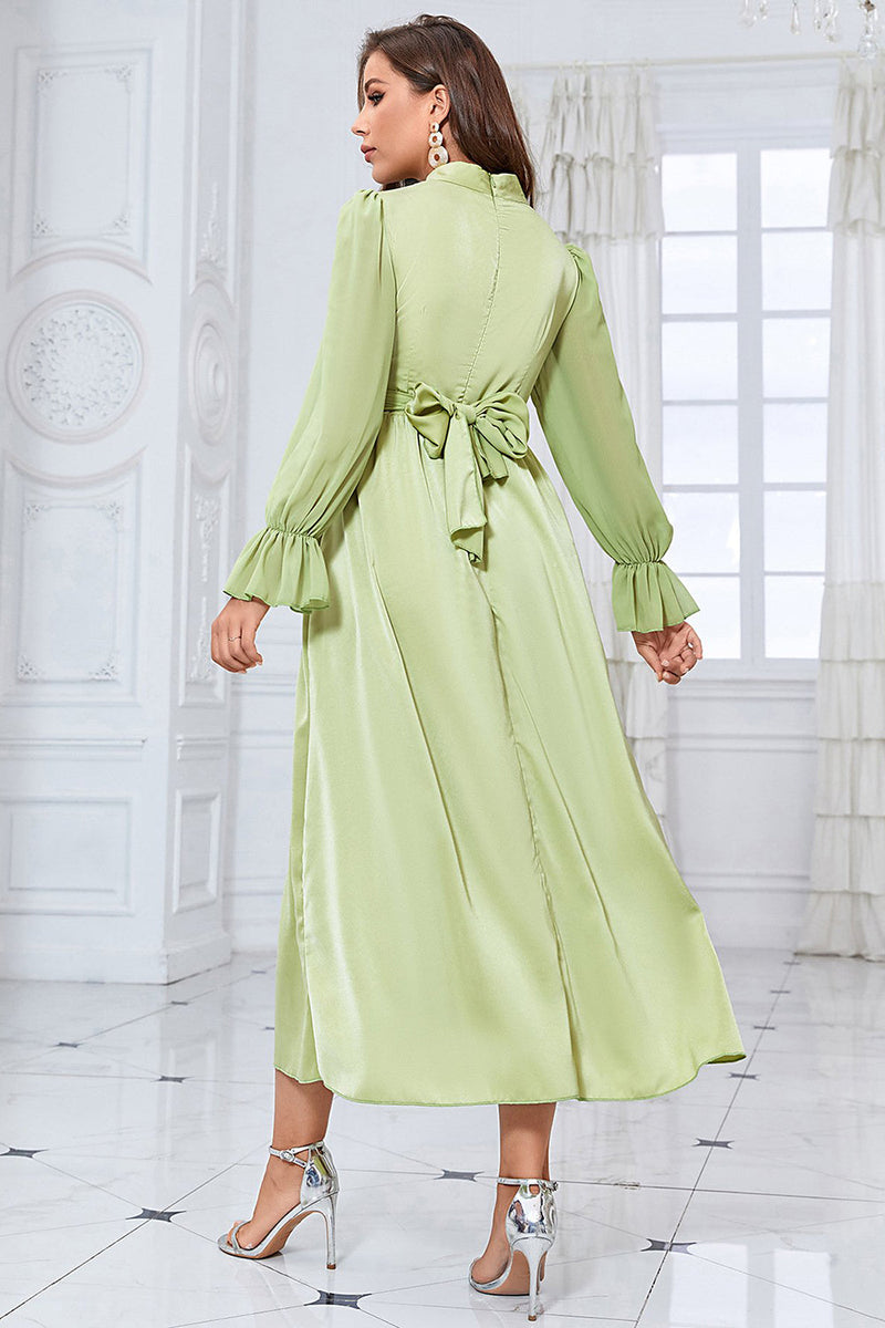 Load image into Gallery viewer, En linje grønn lange ermer casual kjole