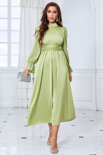 En linje grønn lange ermer casual kjole