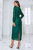 Load image into Gallery viewer, Firkantet hals mørkegrønn formell kjole med lange ermer