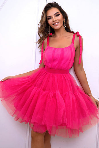 Hot Pink A Line Tylle Søt Homecoming Dress