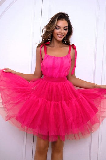Hot Pink A Line Tylle Søt Homecoming Dress