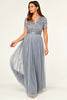 Load image into Gallery viewer, Sparkly V-Neck Grey formell kjole med korte ermer