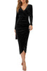 Load image into Gallery viewer, Bodycon V-Neck Wrap Hip Midi-lengde Cross Black Velvet Evening Dress