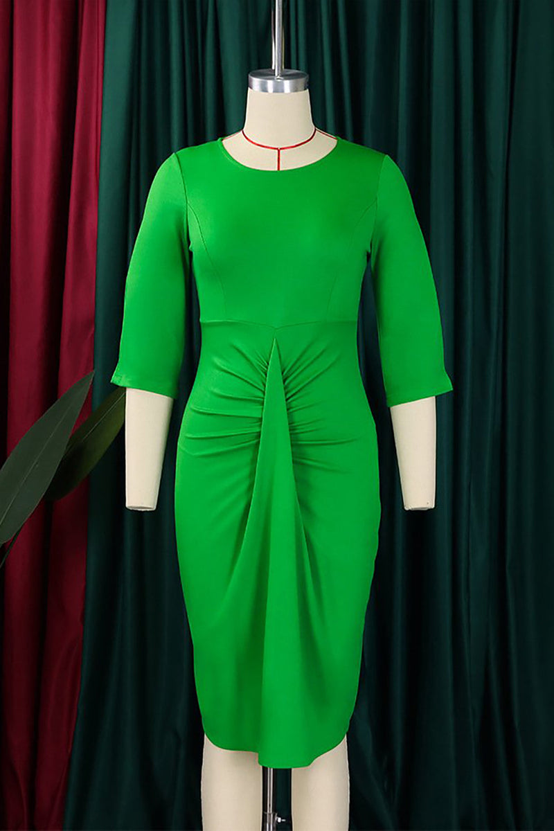 Load image into Gallery viewer, Bodycon plissert kort grønn arbeidskjole med korte ermer