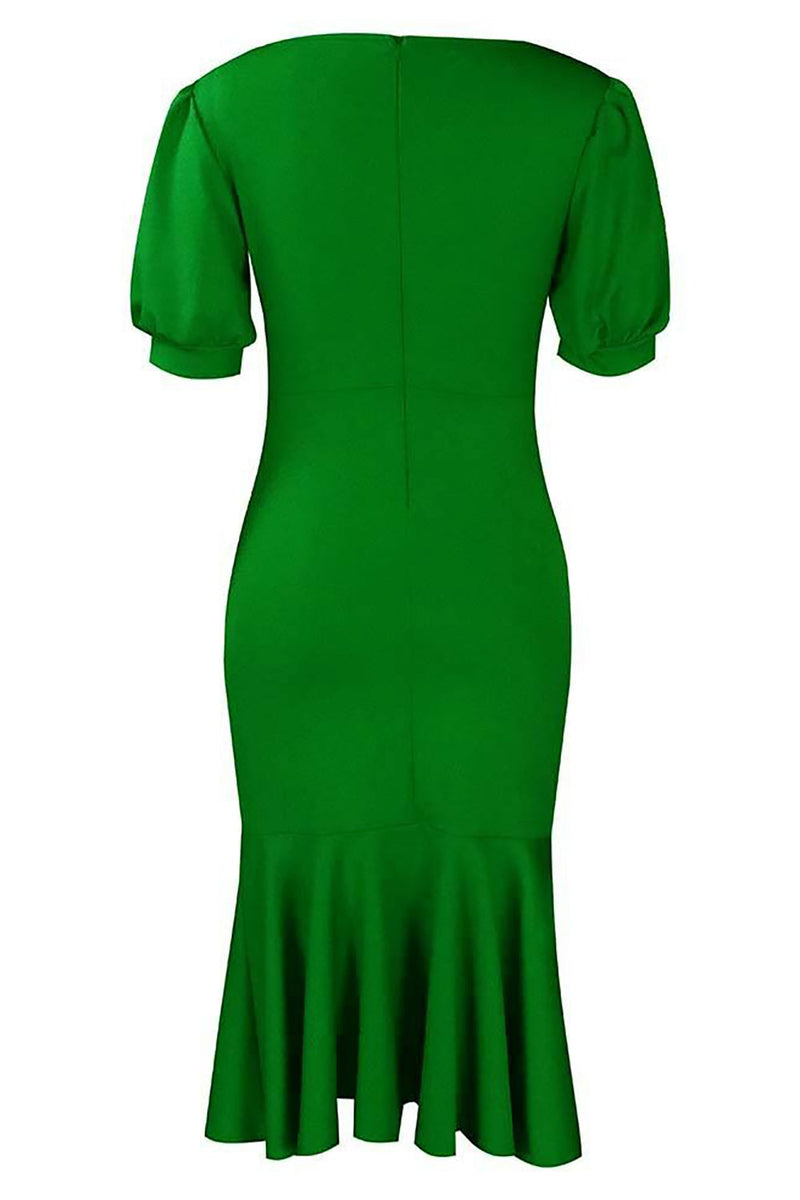 Load image into Gallery viewer, Bodycon V Neck Ruched arbeidskjole med volanger