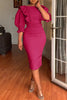 Load image into Gallery viewer, Bodycon Round Neck Fuchsia arbeidskjole med puffeermer