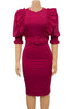 Load image into Gallery viewer, Bodycon Round Neck Fuchsia arbeidskjole med puffeermer
