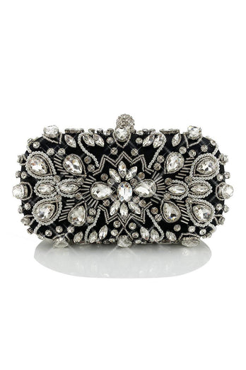 Rhinestone glitrende svart festclutchveske