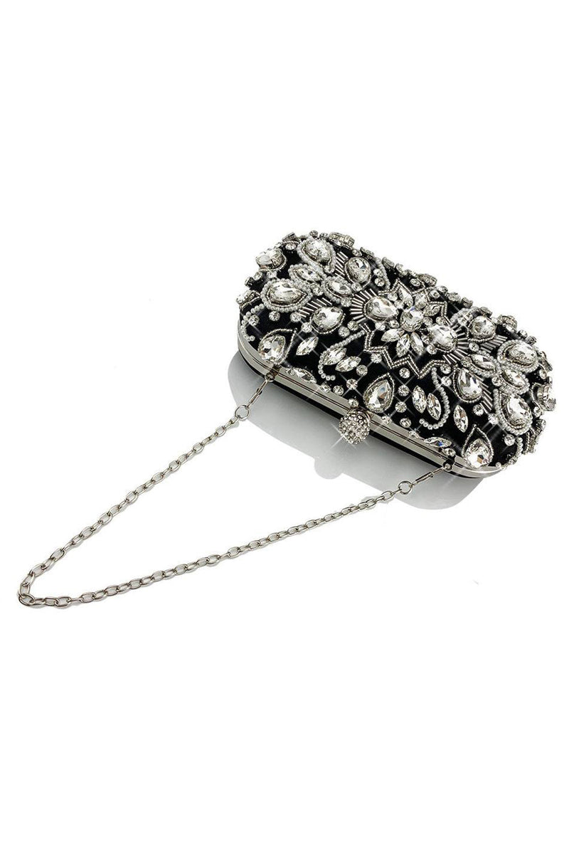 Load image into Gallery viewer, Rhinestone glitrende svart festclutchveske