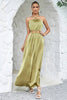 Load image into Gallery viewer, Green Halter Neck A-line Hollow-midje Long Party Dress