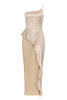 Load image into Gallery viewer, Champagne Spaghetti stropper Bodycon Satin Plissert Long Party Dress