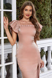 Blush firkantet halshette ermer Bodycon lang festkjole