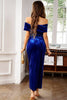 Load image into Gallery viewer, Burgunder fløyel av skulderen Holiday Party kjole