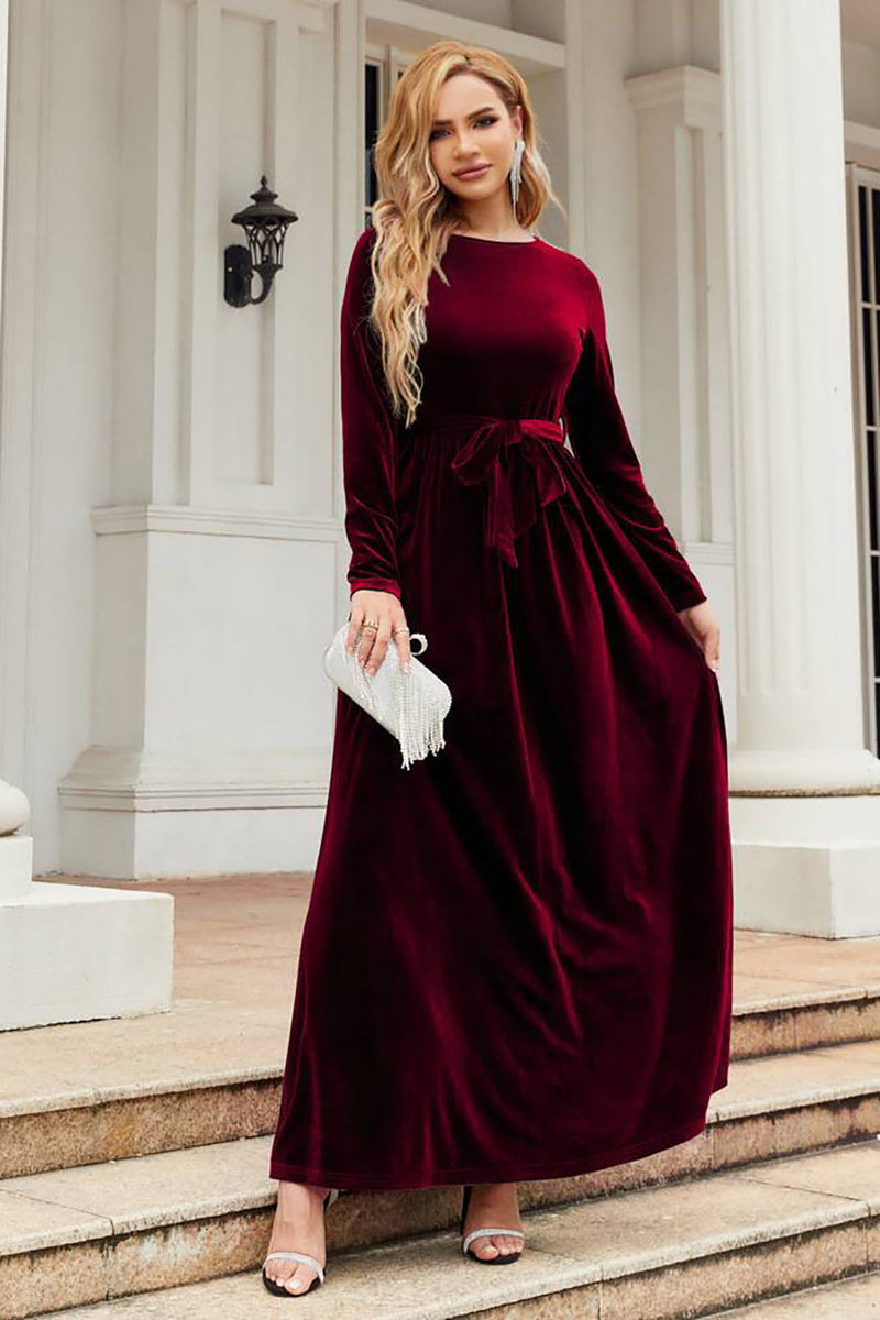 Load image into Gallery viewer, Lange ermer A Line Velvet Holiday Party Dress