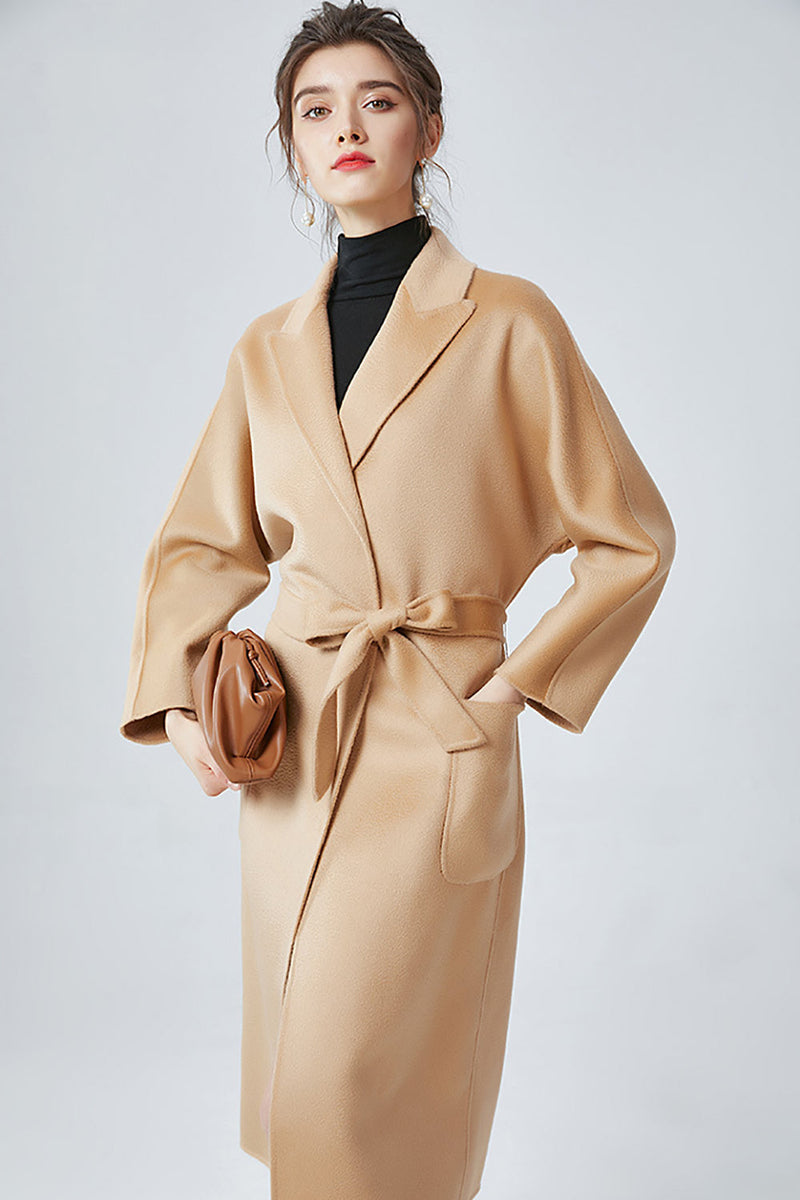 Load image into Gallery viewer, Camel Notched Lapel Cashmere Coat med belte