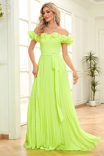 Av skuldergrønn A-linje formell kjole med plissert