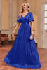 Load image into Gallery viewer, Royal Blue Sequins A-line formell kjole med V-hals