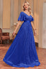 Load image into Gallery viewer, Royal Blue Sequins A-line formell kjole med V-hals