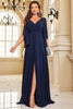 Load image into Gallery viewer, Navy Bat ermer Chiffon formell kjole med spalte