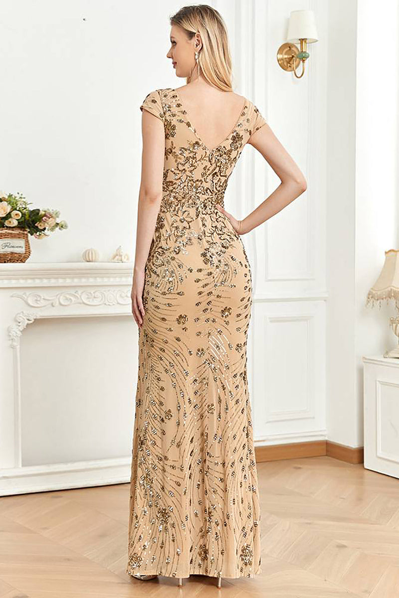 Load image into Gallery viewer, Beading Golden Sheath Formell kjole med V-hals