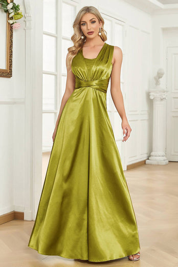 Satin Green Halter formell kjole med plissert