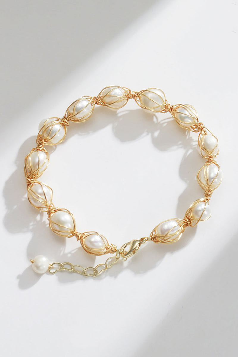 Load image into Gallery viewer, Golden utsøkt naturlig ferskvann perler armbånd