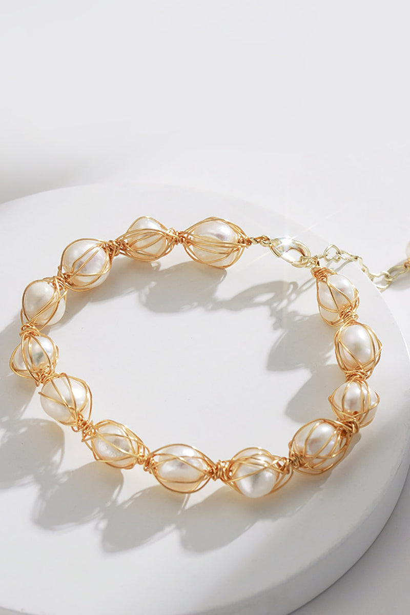 Load image into Gallery viewer, Golden utsøkt naturlig ferskvann perler armbånd