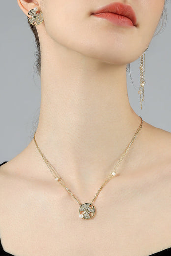 Golden Freshwater Pearl halskjede og øredobber sett med perle armbånd