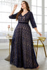 Load image into Gallery viewer, Navy A-Line Plus Size V-Neck Prom Dress