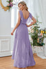 Load image into Gallery viewer, A-Line burgunder V-hals Chiffon High Low Prom kjole