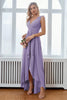 Load image into Gallery viewer, A-Line burgunder V-hals Chiffon High Low Prom kjole