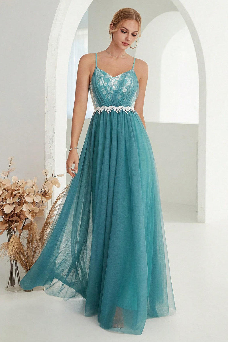 Load image into Gallery viewer, Blush A Line Spaghetti stropper Tylle Long Prom Dress