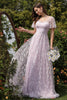 Load image into Gallery viewer, Lilac En linje Tylle Prom kjole med blomsterprint